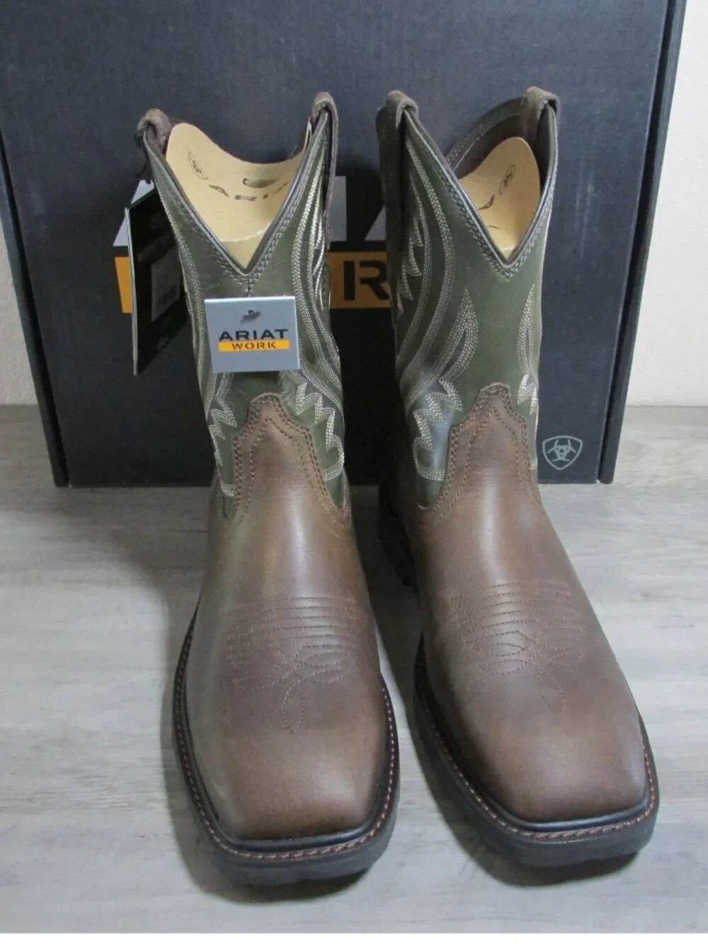 Ariat Men's Groundstomper Square Toe Work Boots Brown/Olive 10042549